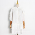 Summer Women Buttons Up Ruffled Cotton Dress